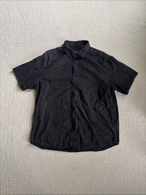 Original Use Black Cotton Button Up Short Sleeve Shirt